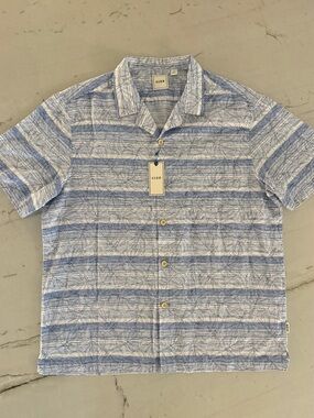 Rowm Shirt Mens Large Blue Short Sleeve Button Down Stretch Casual New Plant L